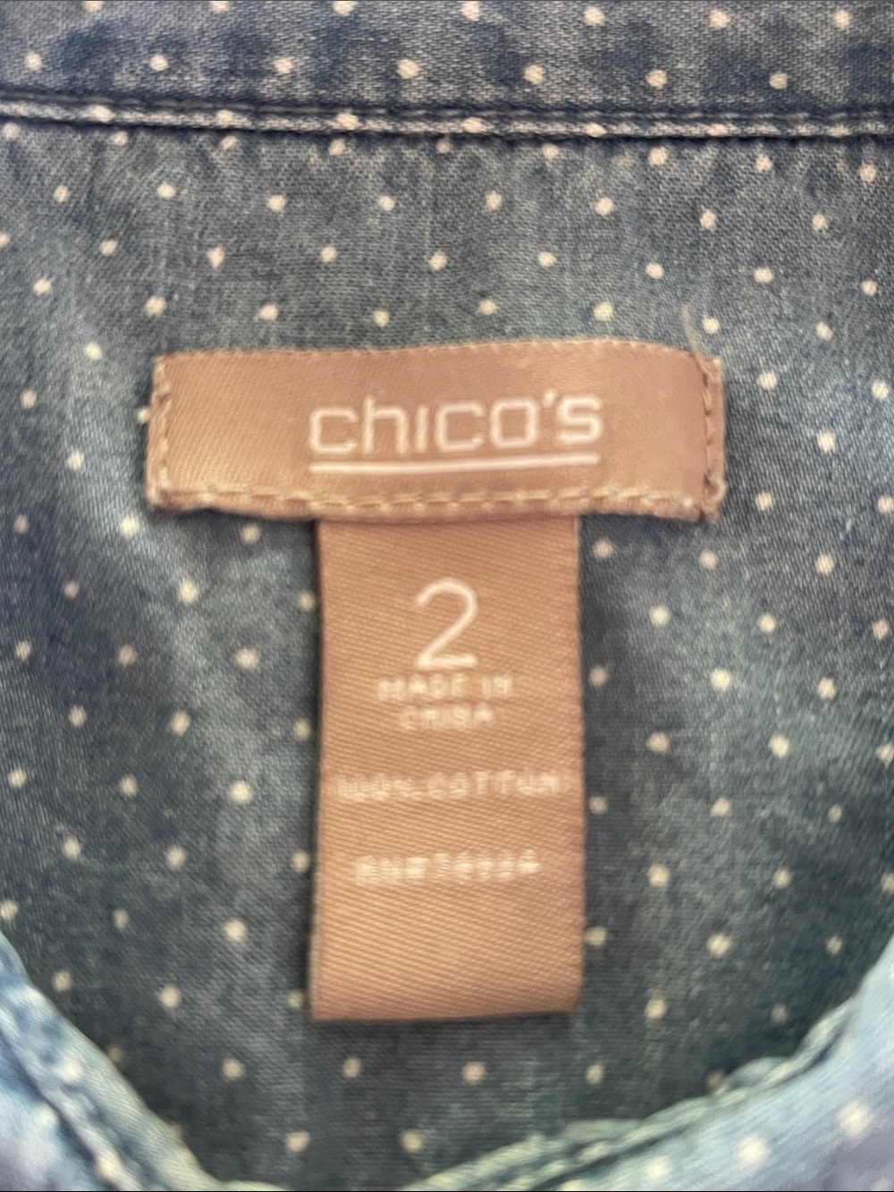 Chico's Light Blue Polka Dot Denim Shirt- L - Picture 5 of 5